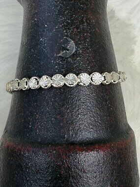 Sterling Silver Diamond Cut Circle Link Bracelet Turkey 925 7"